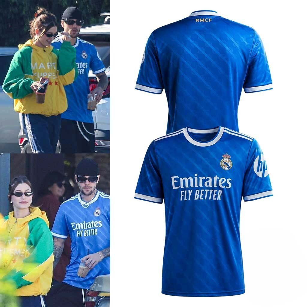 Justin Bieber Real Madrid 2024 25 Third Blue Soccer Jersey Shirt Gift Ideas For Brothers - Kdjoy