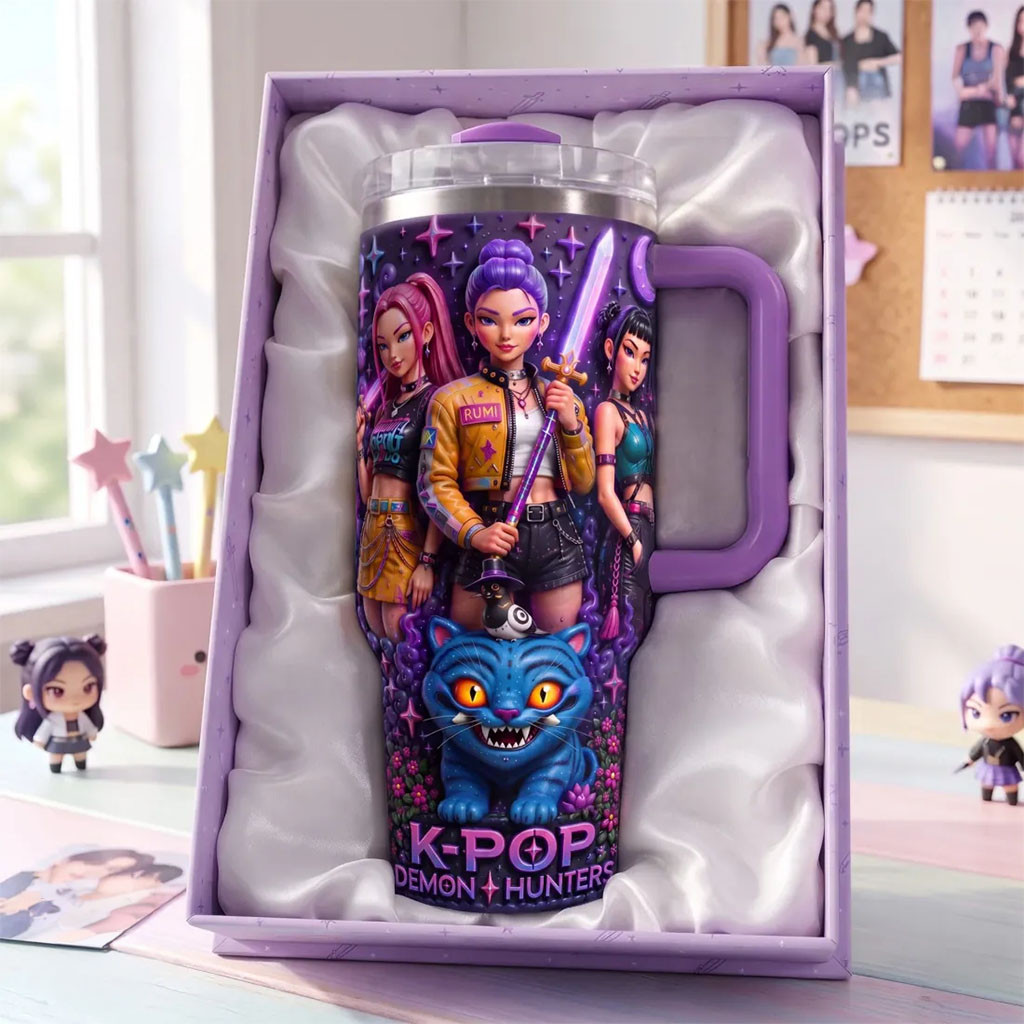 K-Pop Demon Hunters Purple 40oz Tumbler K-Pop Demon Hunters Merch Best Gift for Sisters - Kdjoy