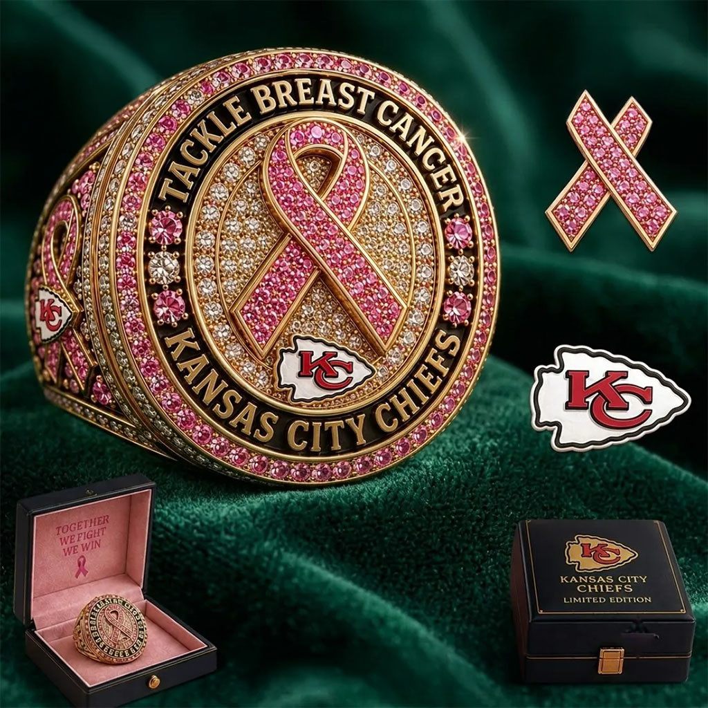 Kansas City Chiefs Merch X Breast Cancer Awareness Ring Breast Cancer Support Rings Gifts Ideas - Kdjoy