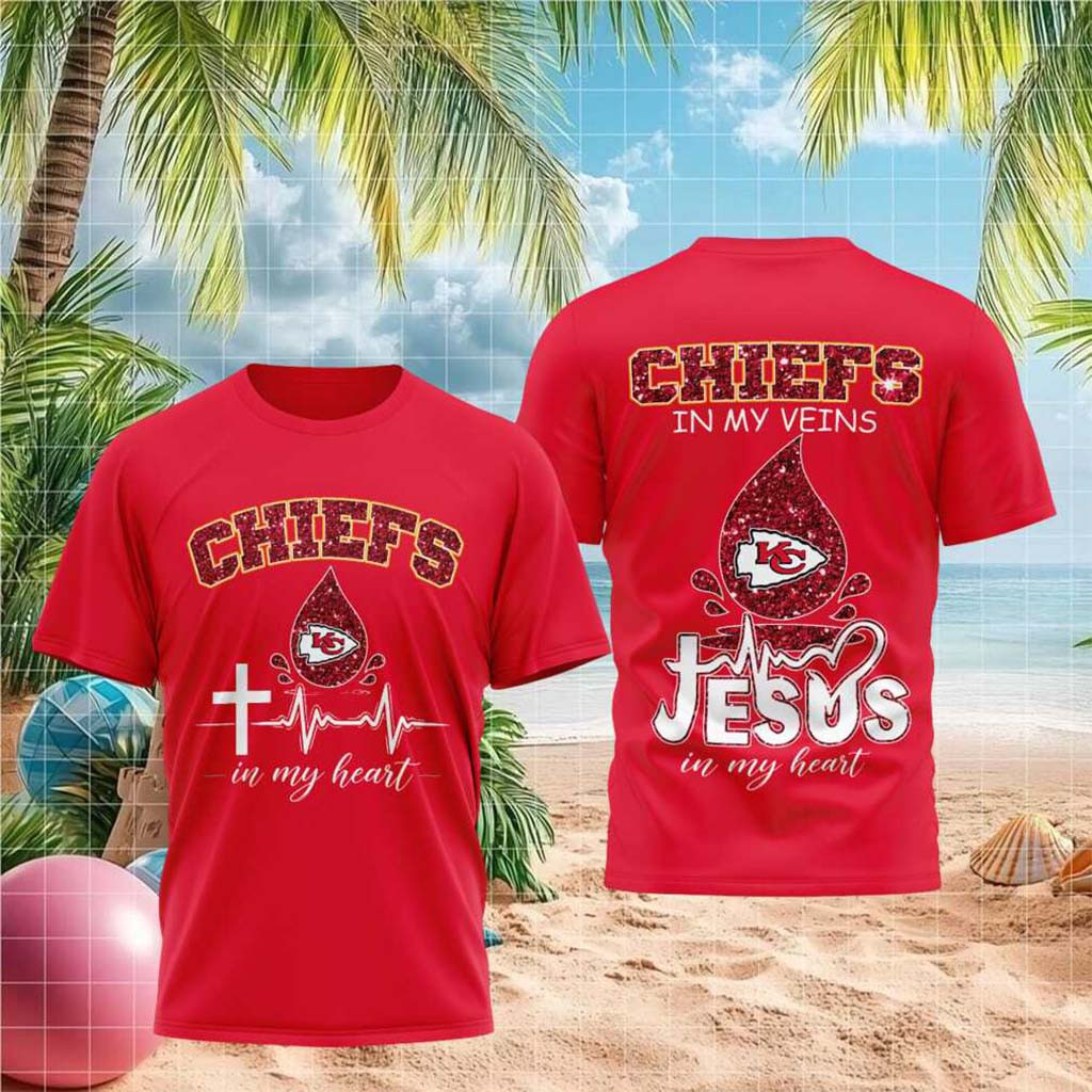 Kansas City Football Jesus In My Heart Cross Shirt KC Chiefs Merch Gift For Christian - Kdjoy