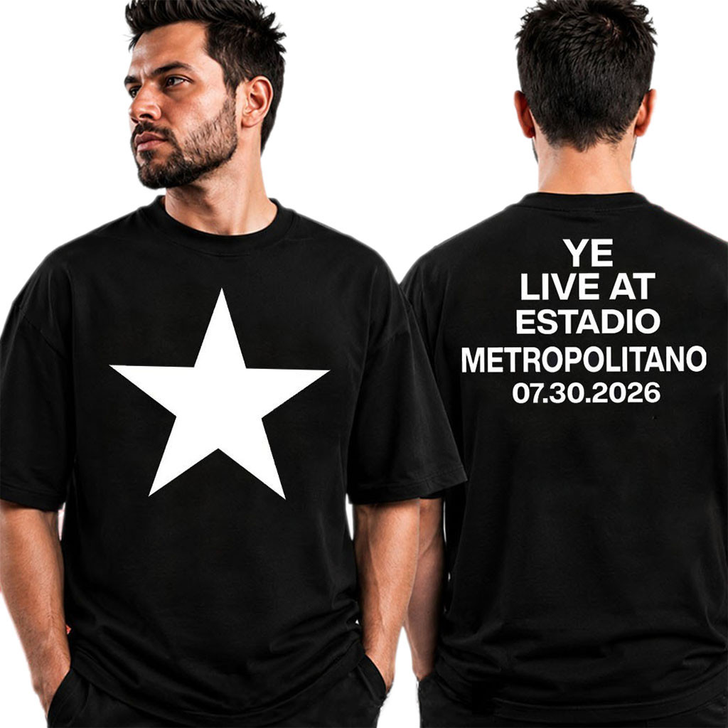 Kanye West Merch Ye Live At Estadio Metropolitano Madrid Spain 2026 Concert Star T-Shirt Black - Kdjoy Kanye West Merch Ye Live At Estadio Metropolitano Madrid Spain 2026 Concert Star T-Shirt Black - Kdjoy