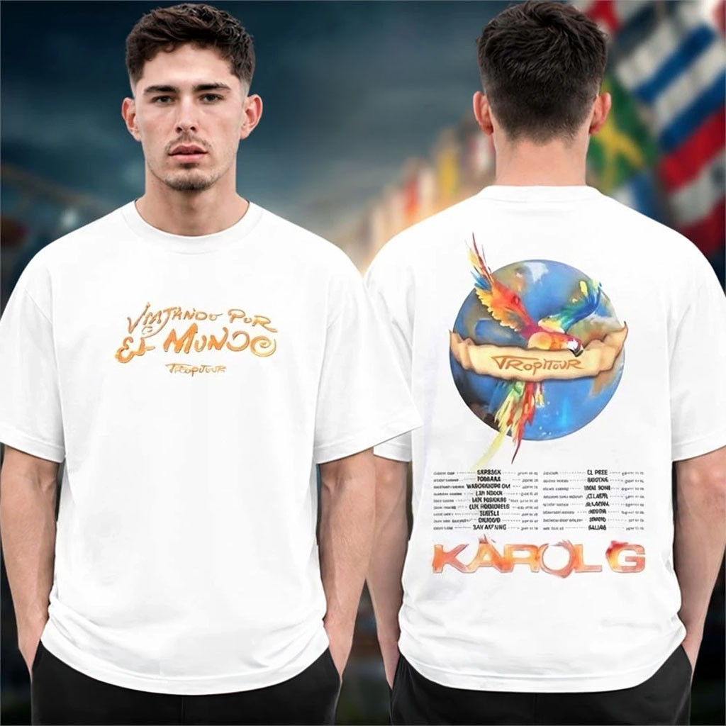 Karol G Merch Viajando Por El Mundo Tropitour 2026 Tour Dates Shirt Gift For Music Lovers - Kdjoy Karol G Merch Viajando Por El Mundo Tropitour 2026 Tour Dates Shirt Gift For Music Lovers - Kdjoy