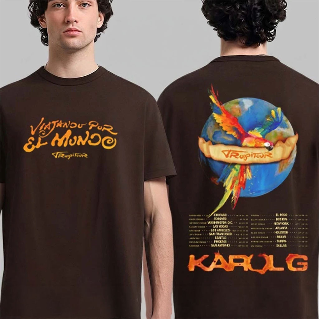 Karol G Viajando Por El Mundo Tropitour 2026 US T-Shirt Karol G Merch Present For Music Fans - Kdjoy