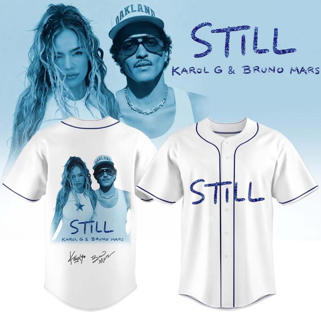 Karol G x Bruno Mars STILL Signature 2026 Baseball Jersey Karol G x Bruno Mars Merch White