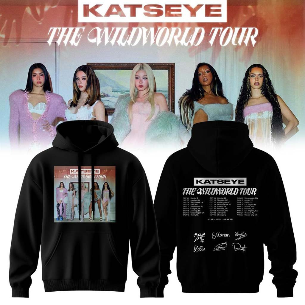 KATSEYE x The Wildworld Tour 2026 Signature Hoodie Black KATSEYE Merch Gifts For Friends