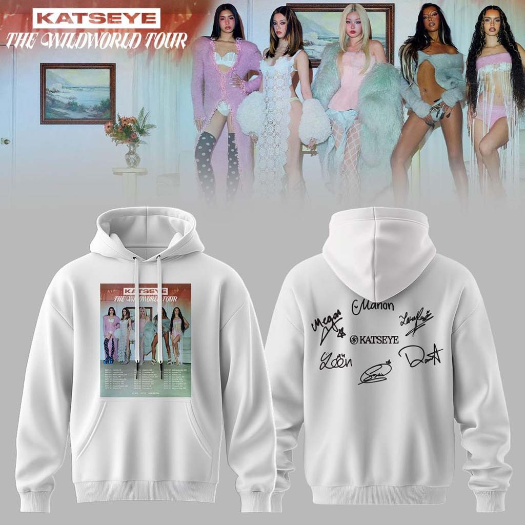 KATSEYE x The Wildworld Tour 2026 Signature Hoodie White KATSEYE Merch Gifts For Besties KATSEYE x The Wildworld Tour 2026 Signature Hoodie White KATSEYE Merch Gifts For Besties
