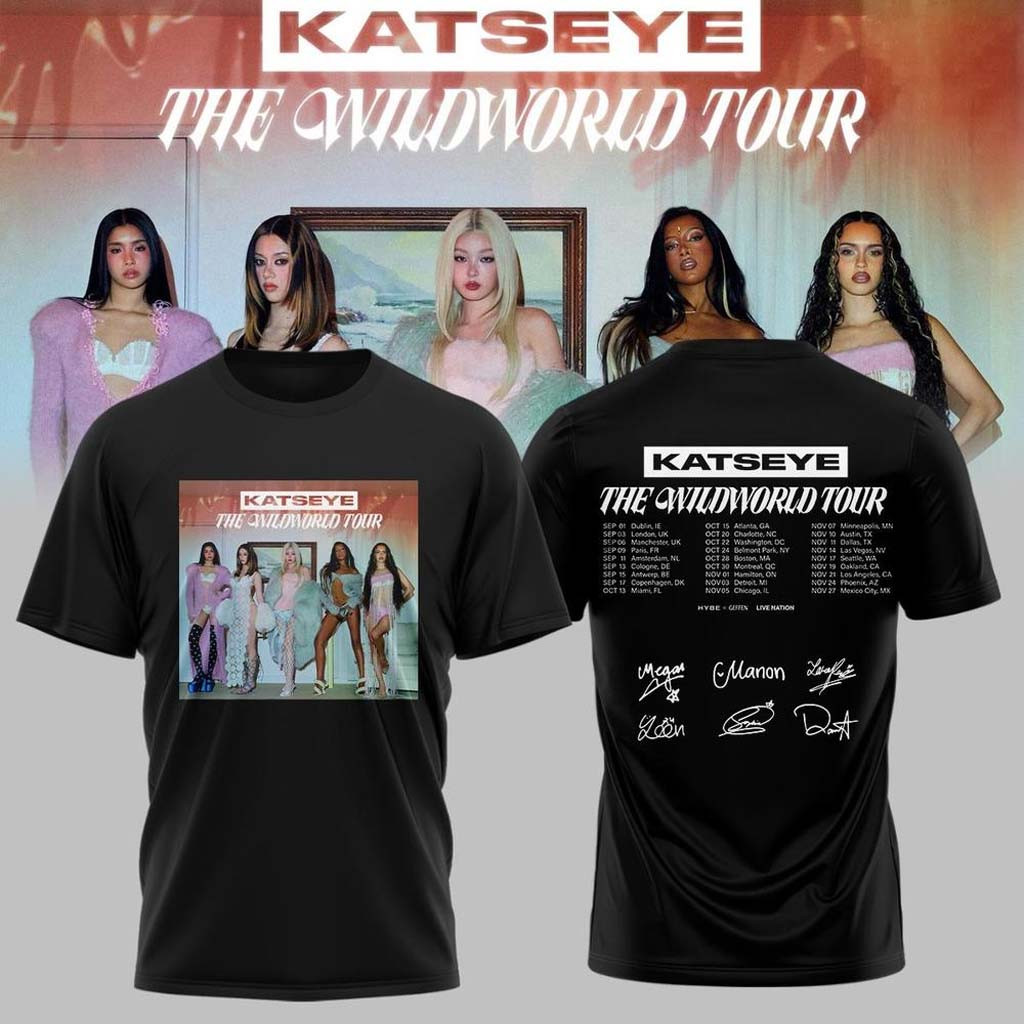 KATSEYE x The Wildworld Tour 2026 Signature Shirt Black KATSEYE Merch Gifts For Her