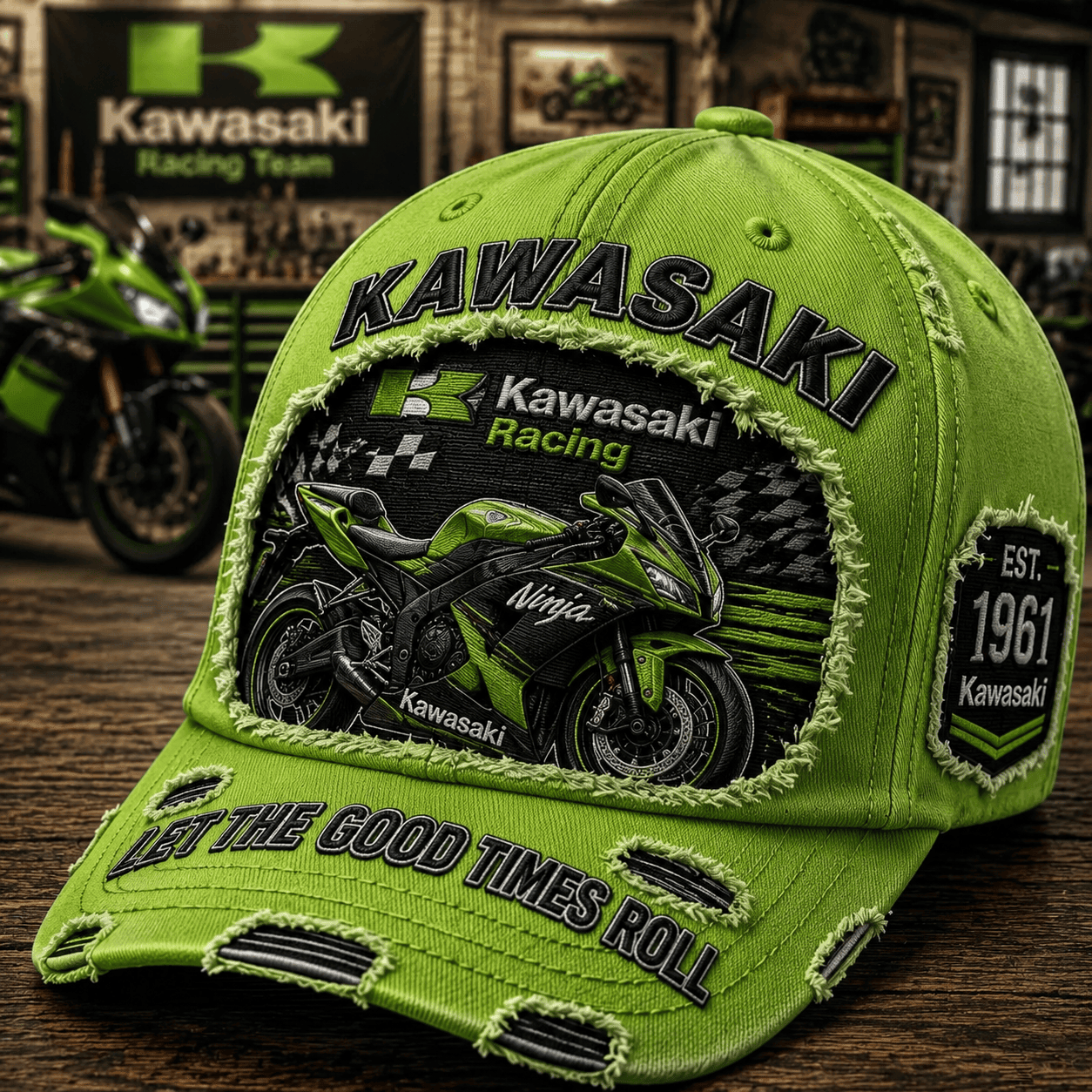 Kawasaki Racing Hat Let The Good Times Roll Hat Kawasaki Merch Gift For Motorcycle Fans - Kdjoy