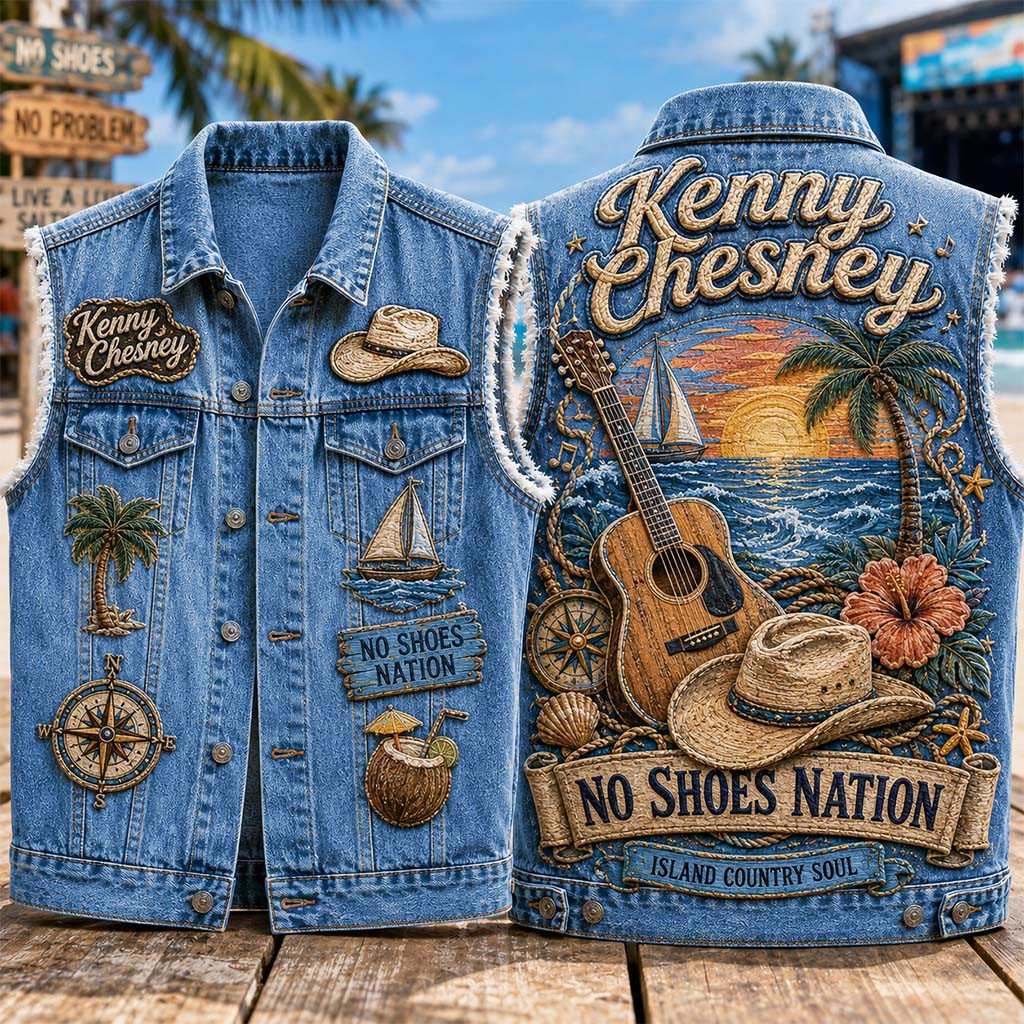 Kenny Chesney No Shoe Nation Denim Vest island Country Soul Kenny Chesney Merch Gift For Fans - Kdjoy Kenny Chesney No Shoe Nation Denim Vest island Country Soul Kenny Chesney Merch Gift For Fans - Kdjoy