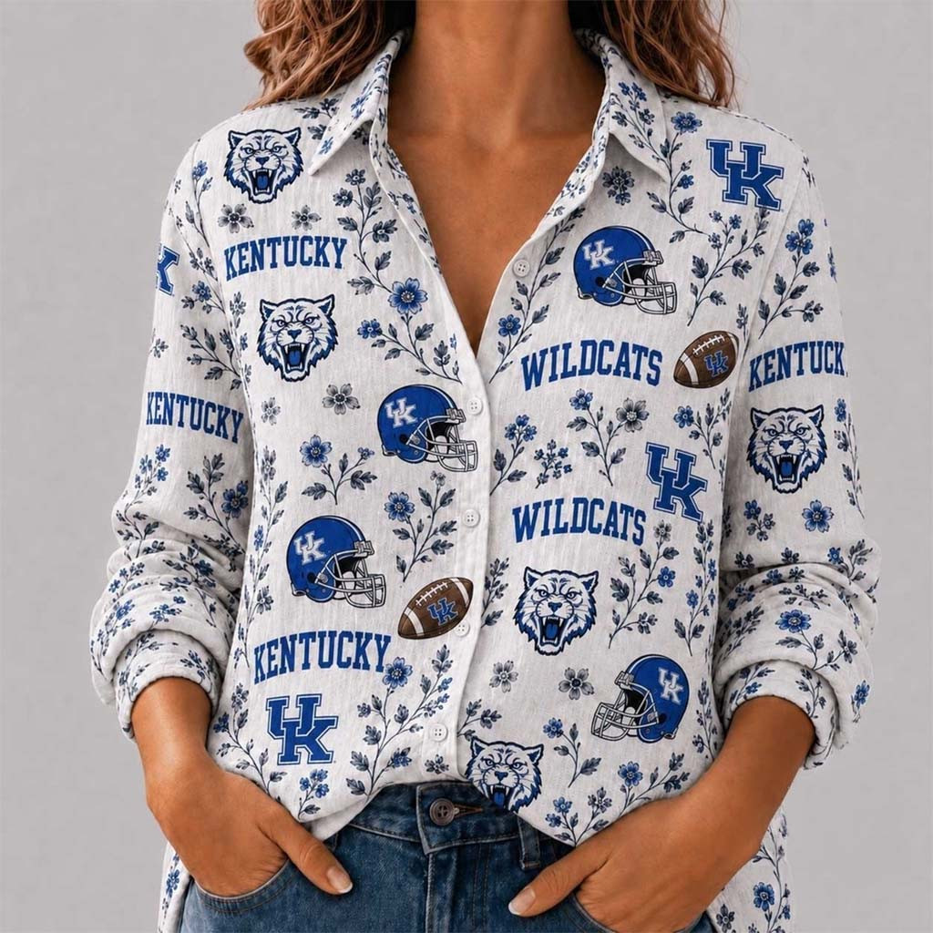 Kentucky Wildcats College Spirit Blossoms Long Sleeve Button Up Shirt Wildcats Merch Fan Gifts - Kdjoy