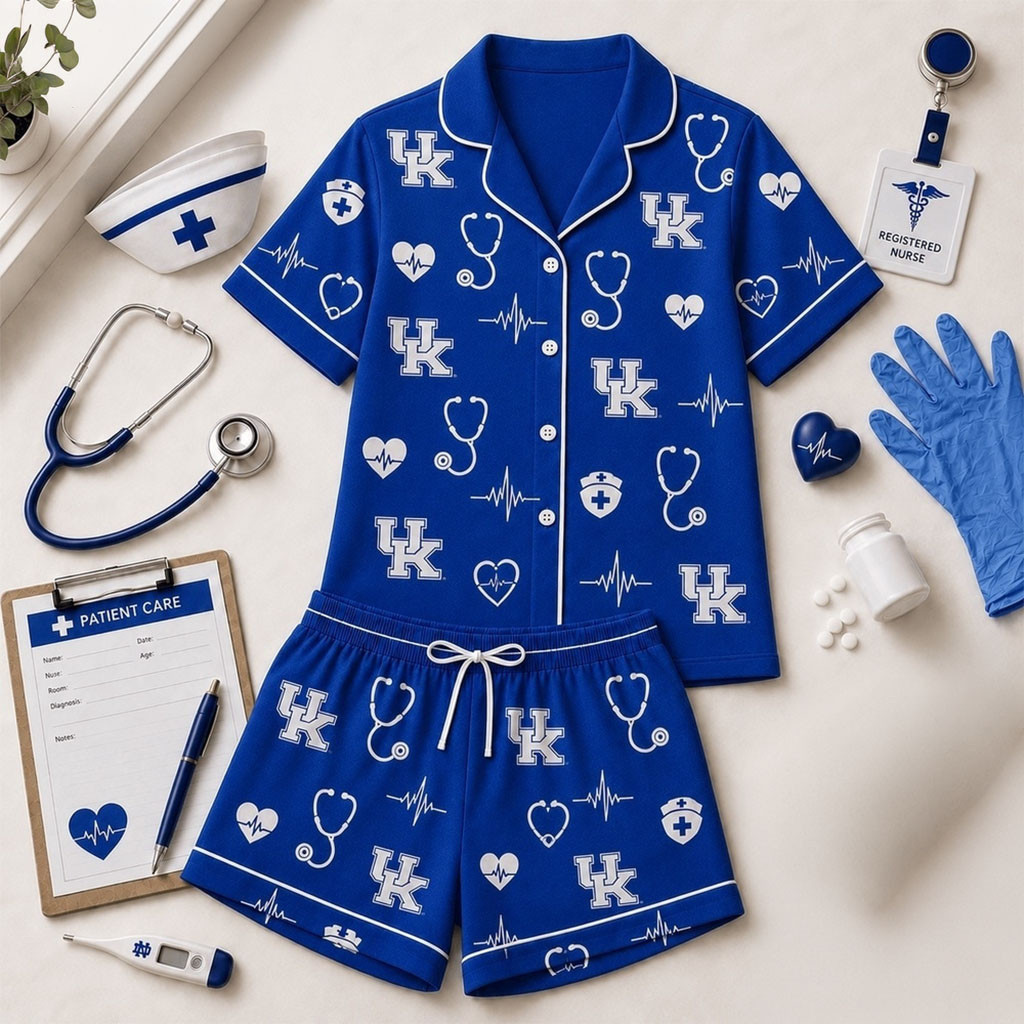 Kentucky Wildcats Heartbeats And Home Teams Short Sleeve Pajamas Set Wildcats Merch Sister Gifts - Kdjoy