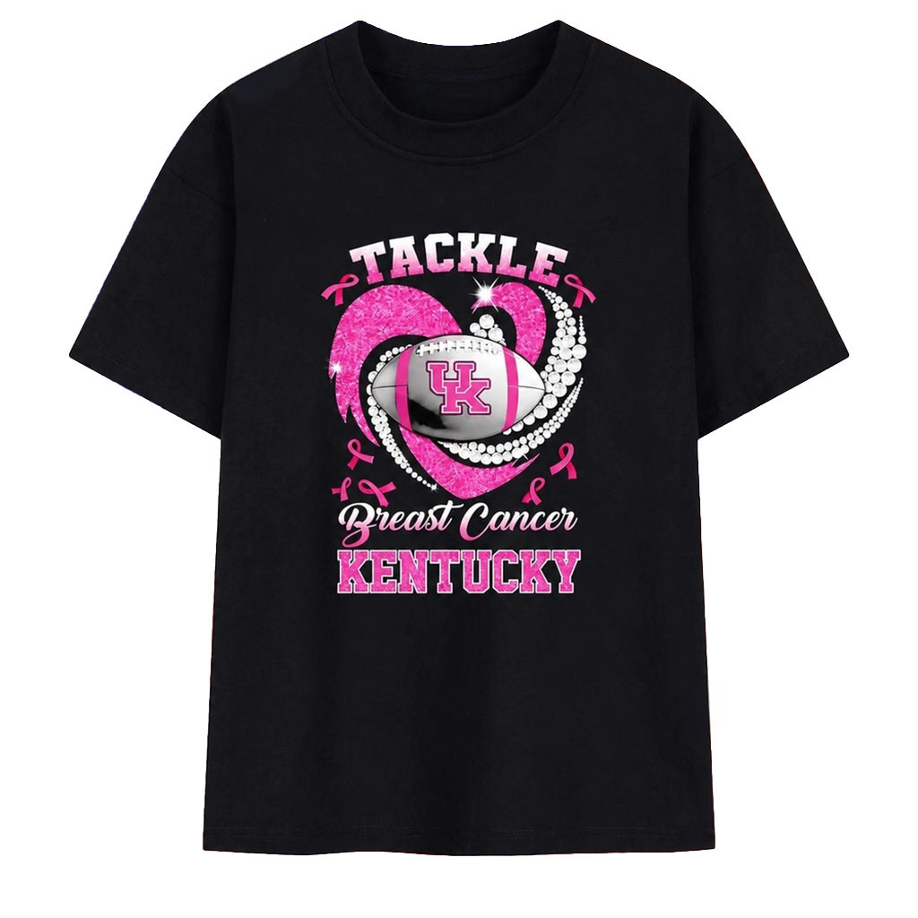Kentucky Wildcats UK Tackle Breast Cancer Football T-Shirt Wildcats Merch Cancer Warrior Gifts - Kdjoy