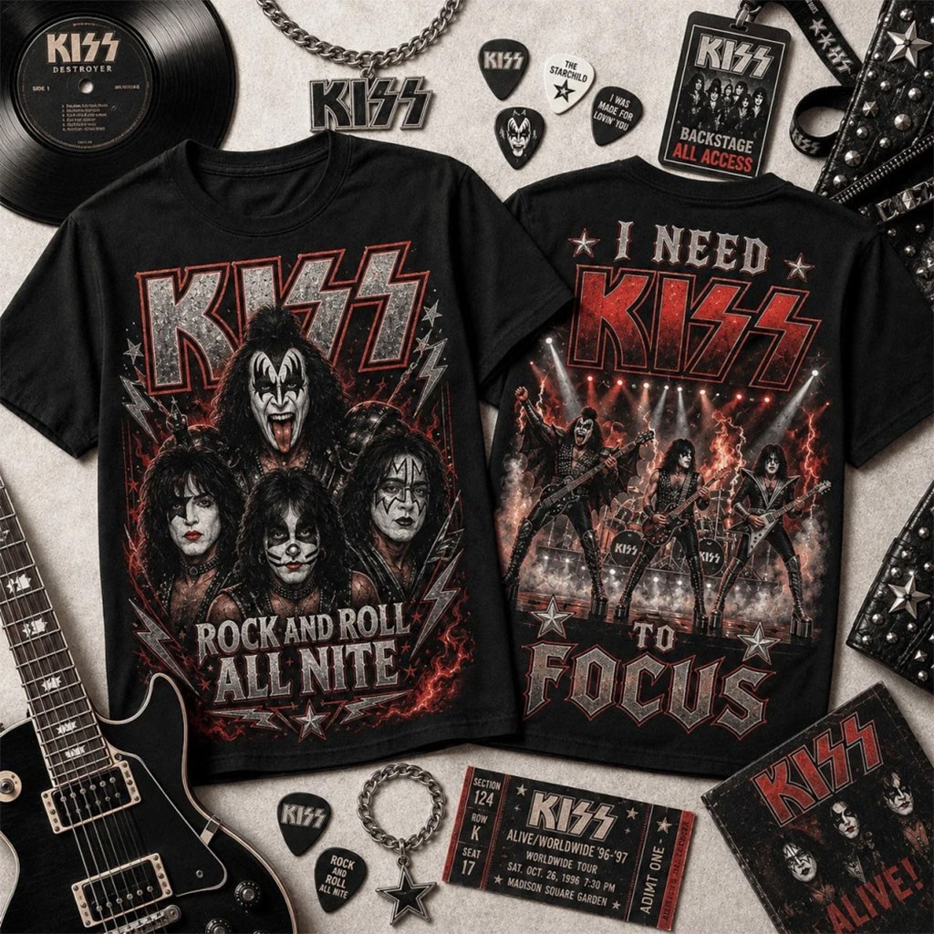 KISS Band Merch 2026 I Need Kiss To Focus T-Shirt Rock And Roll All Nite Shirt Fan Gifts - Kdjoy