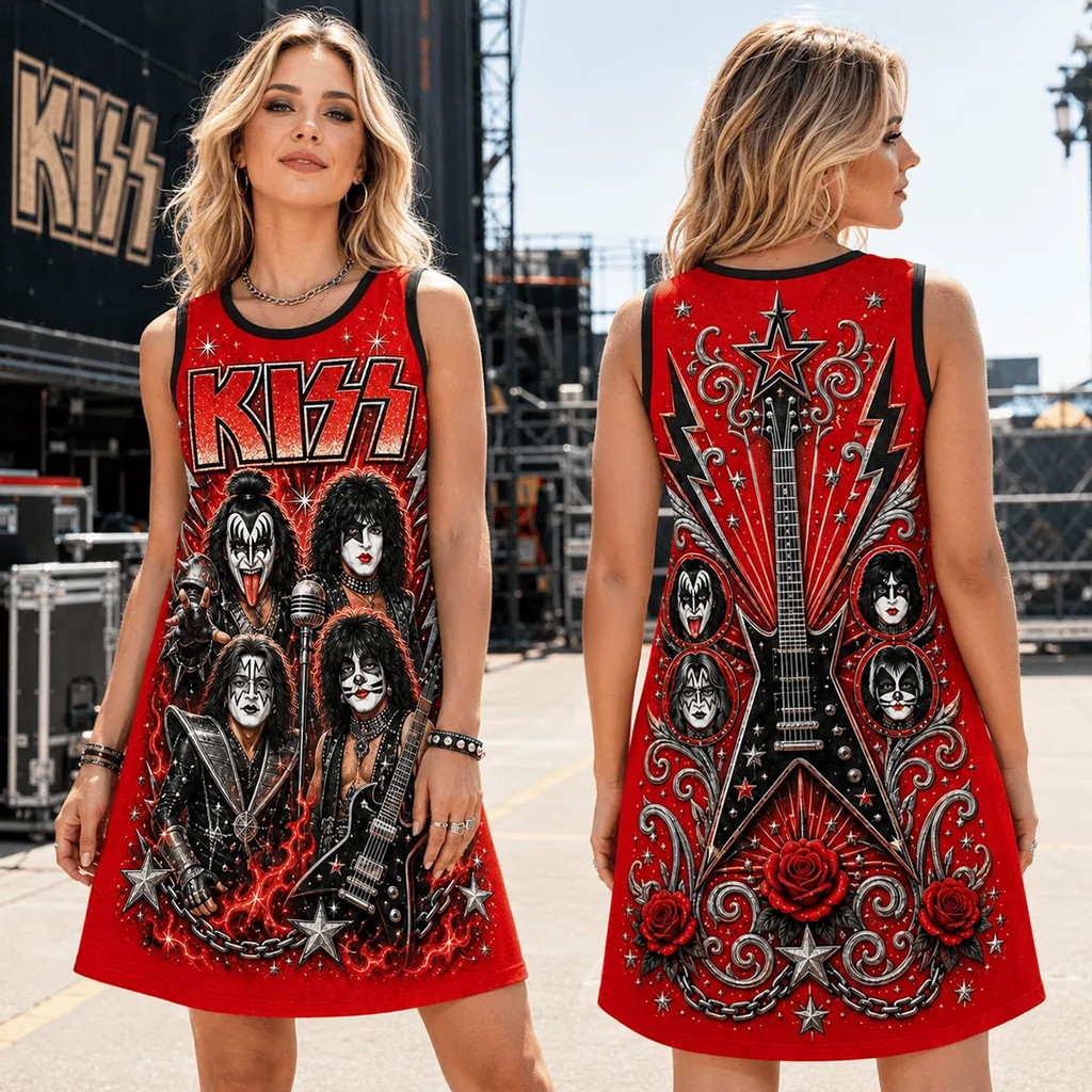 KISS Band Red Sleeveless Dress 2026 KISS Merch Birthday Ideas For Mother - Kdjoy