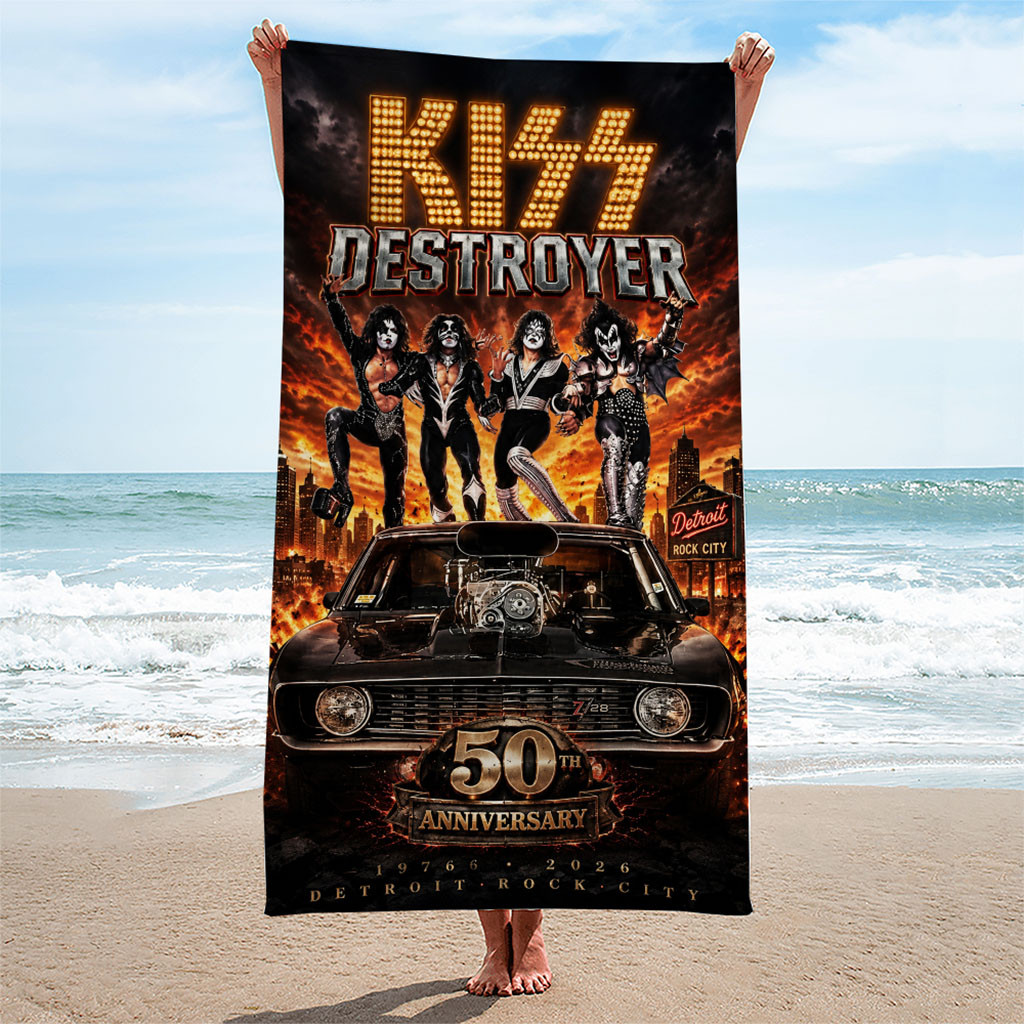 KISS Destroyer 50th Anniversary Beach Towel KISS Band Merch Summer Gift For Music Lovers - Kdjoy