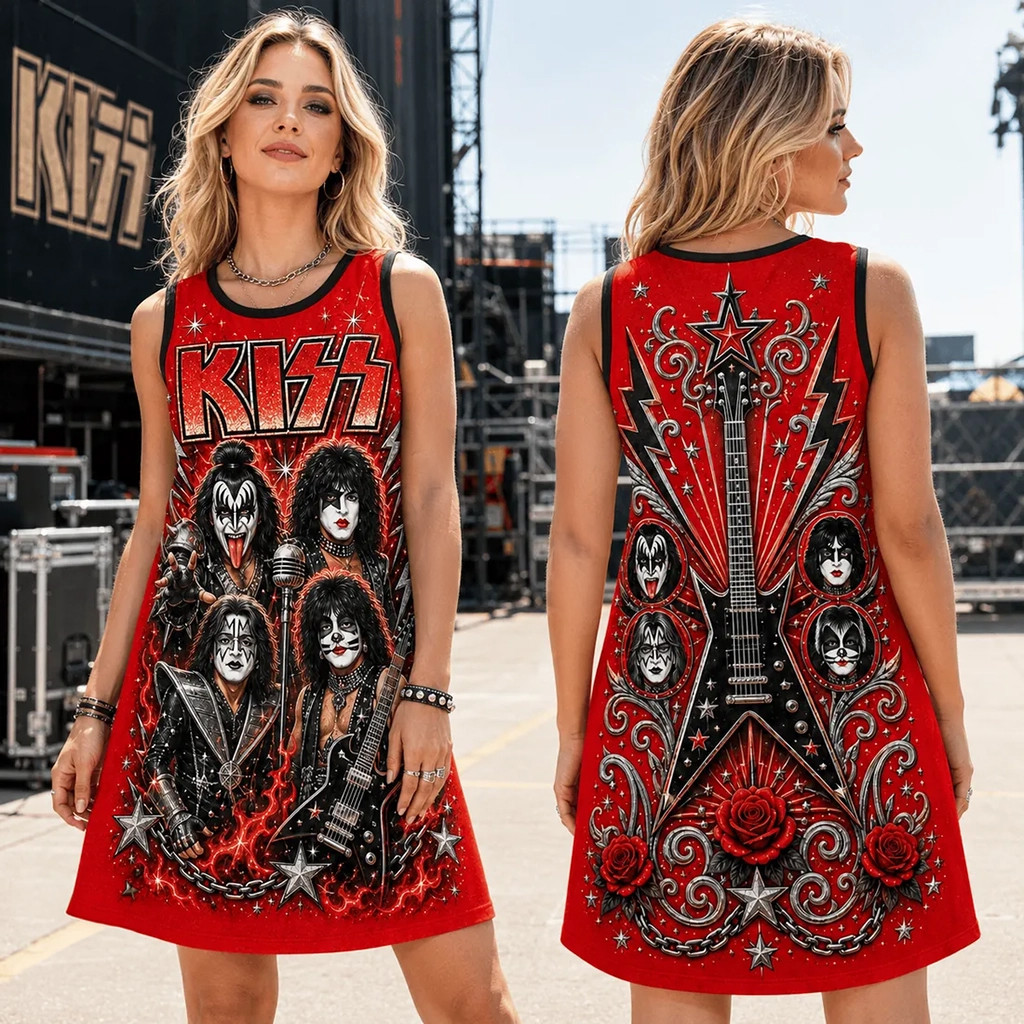 KISS Dressed To Kill Red Sleeveless Dress KISS Band Merch Best Gift For Rock Lovers - Kdjoy