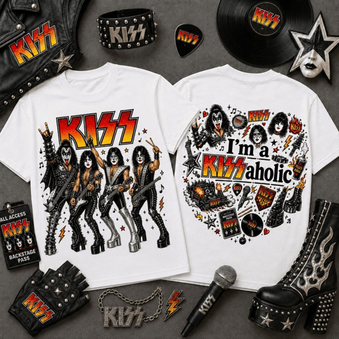 KISS Merch I'm A KISSaholic Rock N Roll Vintage Shirt Gifts For Rock Fans - Kdjoy KISS Merch I'm A KISSaholic Rock N Roll Vintage Shirt Gifts For Rock Fans - Kdjoy