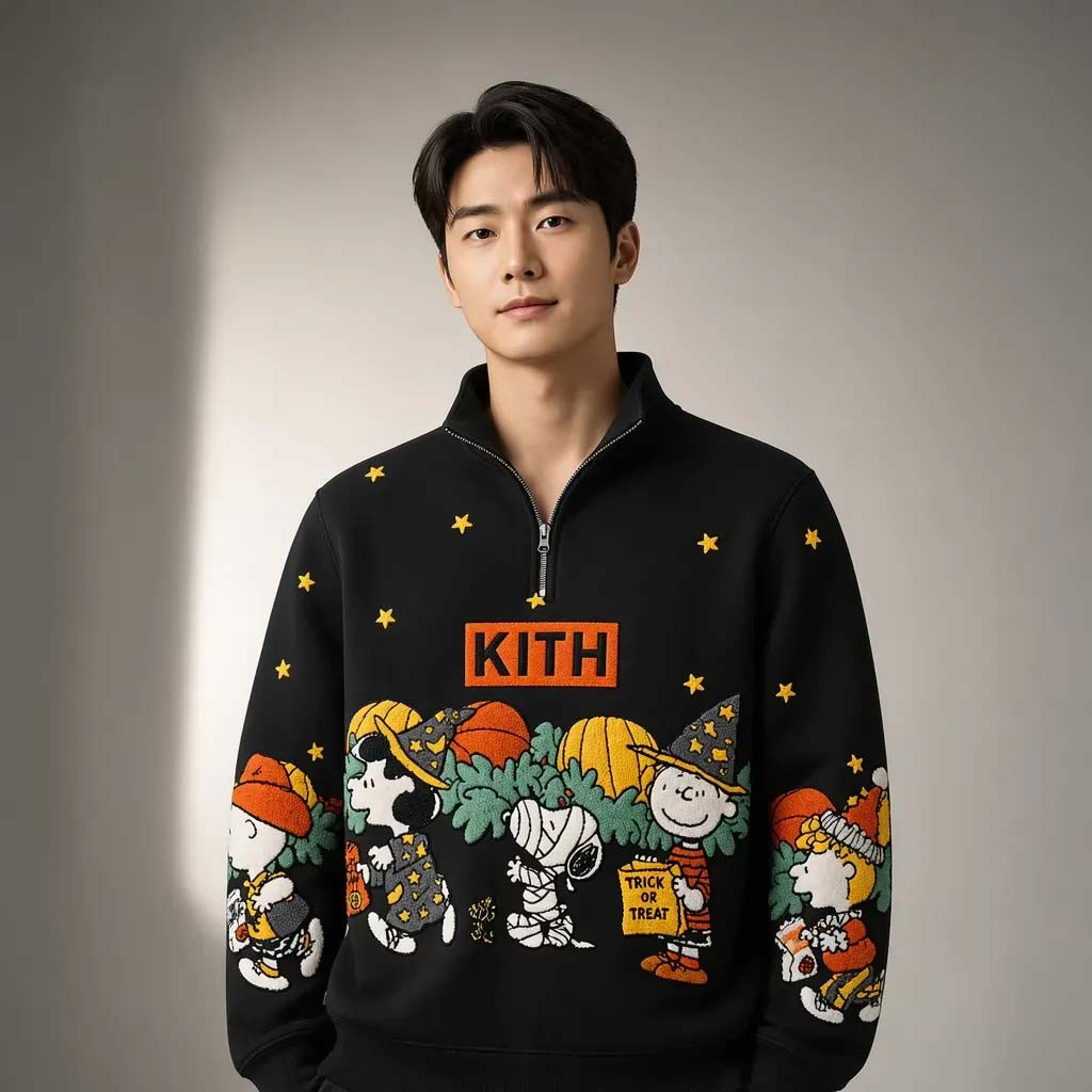 Kith Peanuts Halloween Trick Or Treat Quarter Zip Sweatshirt Halloween Gift Ideas - Kdjoy