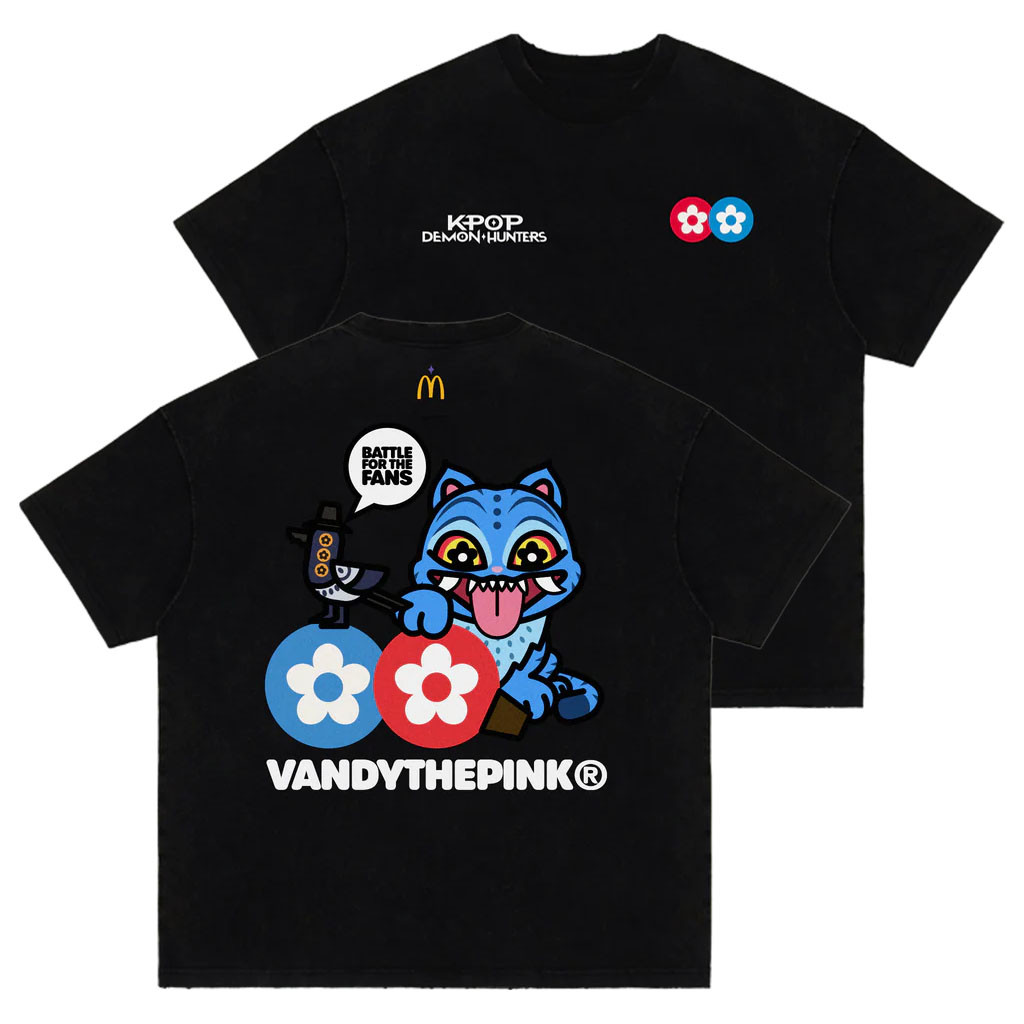 KPop Demon Hunters X McDonald's X VANDYTHEPINK Merch 2026 Flower Logo Derpy T-Shirt Black - Kdjoy