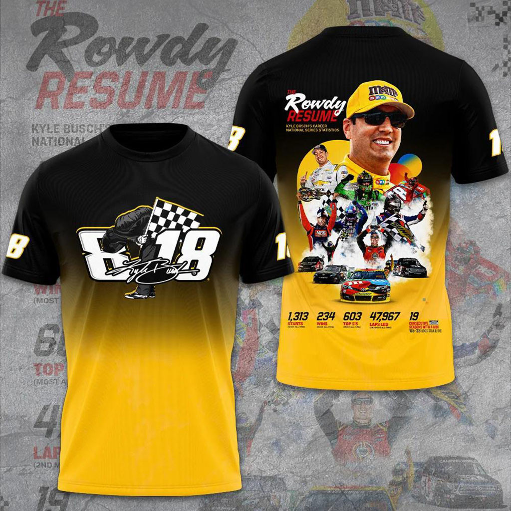 Kyle Busch NASCAR Rowdy Resume Career Stats Graphic T-Shirt Kyle Busch Merch F1 Fan Gear - Kdjoy