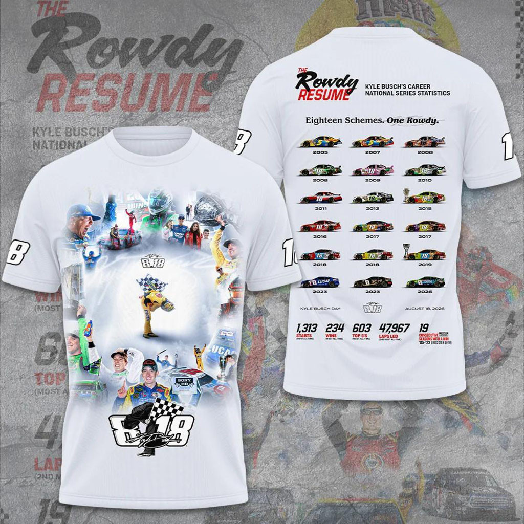 Kyle Busch NASCAR Rowdy Resume Career Stats Graphic T-Shirt Kyle Busch Merch Fan Gifts - Kdjoy