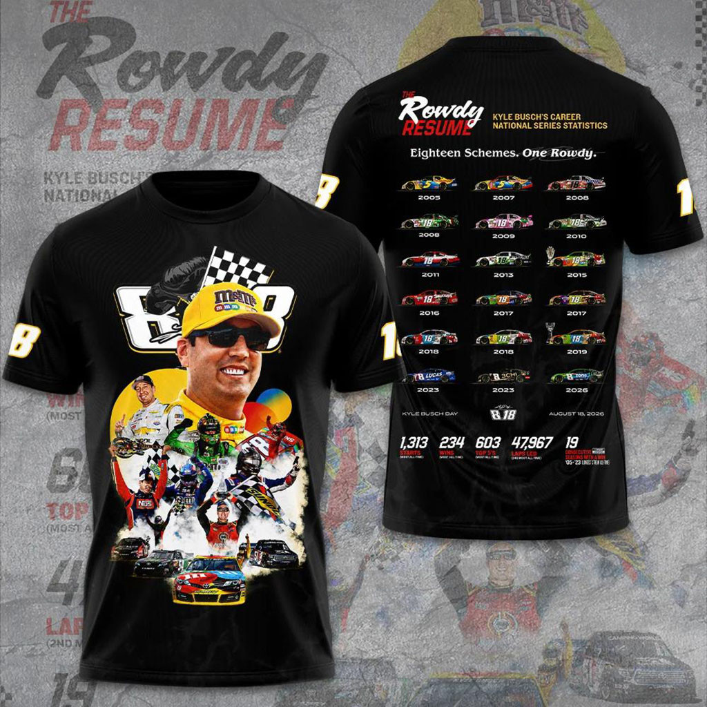 Kyle Busch NASCAR Rowdy Resume Career Stats Graphic T-Shirt Kyle Busch Merchandise Fan Gear - Kdjoy Kyle Busch NASCAR Rowdy Resume Career Stats Graphic T-Shirt Kyle Busch Merchandise Fan Gear - Kdjoy