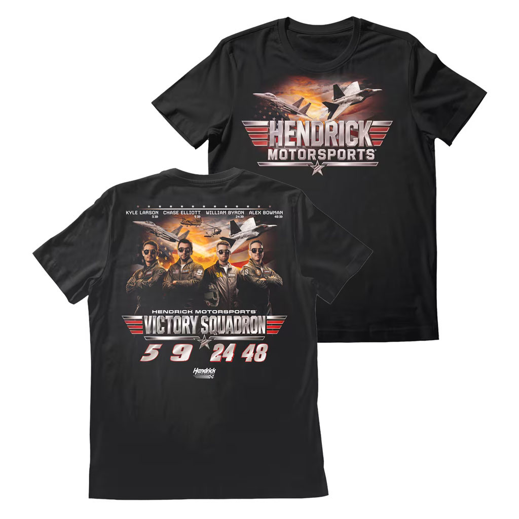 Kyle Larson Merch 2026 Hendrick Motorsports Classic Ink Victory Squadron T-Shirt Black - Kdjoy