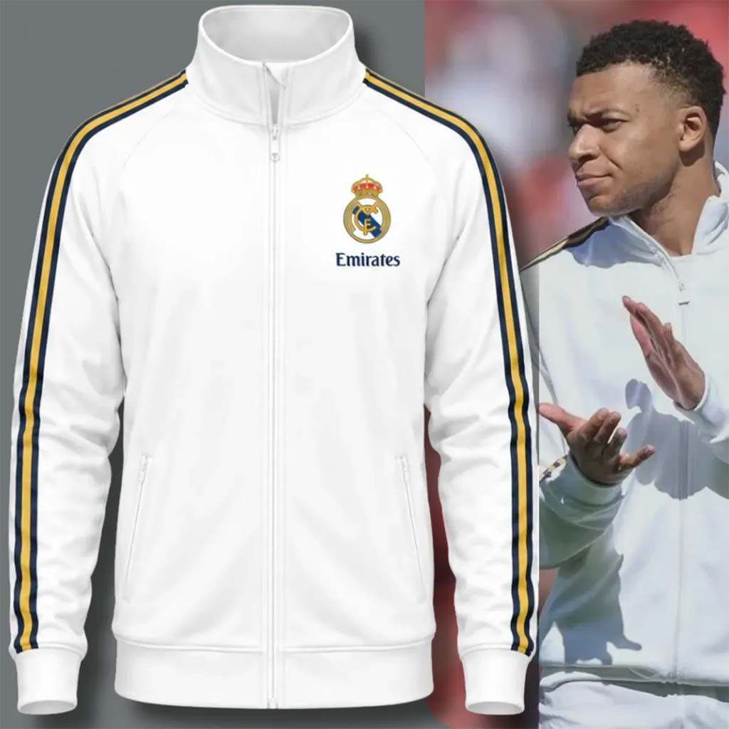Kylian Mbappe Real Madrid 2025 2026 Track Standing Neck Zip Jacket Present For Brothers - Kdjoy