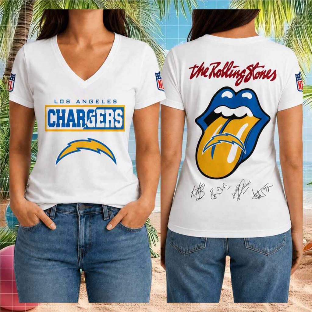 LA Chargers Rolling Stones Tongue Logo V-Neck Shirt LA Chargers Merch Football Fan Gift For Her - Kdjoy LA Chargers Rolling Stones Tongue Logo V-Neck Shirt LA Chargers Merch Football Fan Gift For Her - Kdjoy