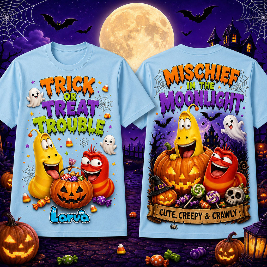 Larva Trick Or Treat Trouble Mischief In The Moonlight Halloween Cute Creepy And Crawly Shirt - Kdjoy Larva Trick Or Treat Trouble Mischief In The Moonlight Halloween Cute Creepy And Crawly Shirt - Kdjoy