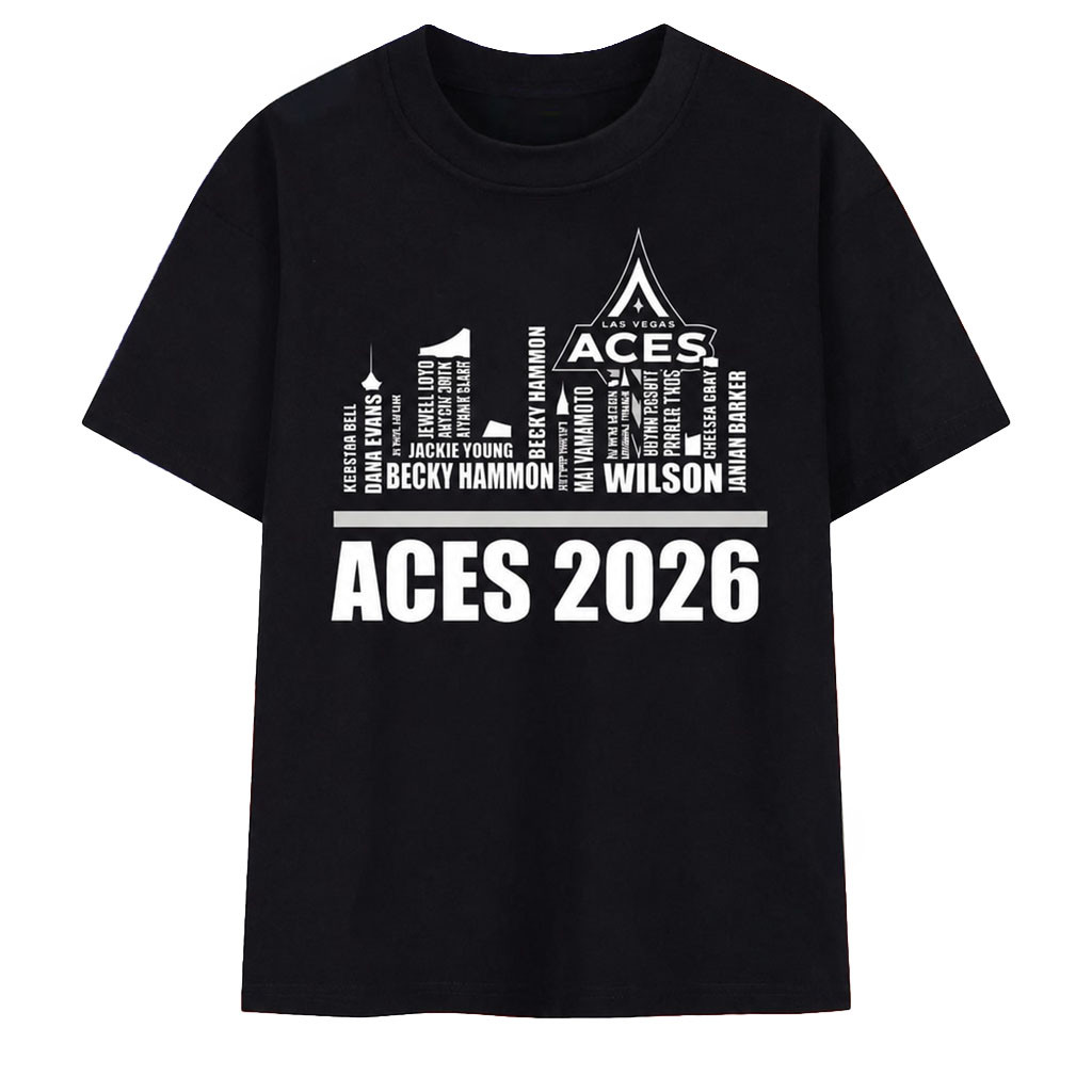 Las Vegas Aces 2026 Typography Skyline T-Shirt LV Aces Match Present For Basketball Fans - Kdjoy Las Vegas Aces 2026 Typography Skyline T-Shirt LV Aces Match Present For Basketball Fans - Kdjoy