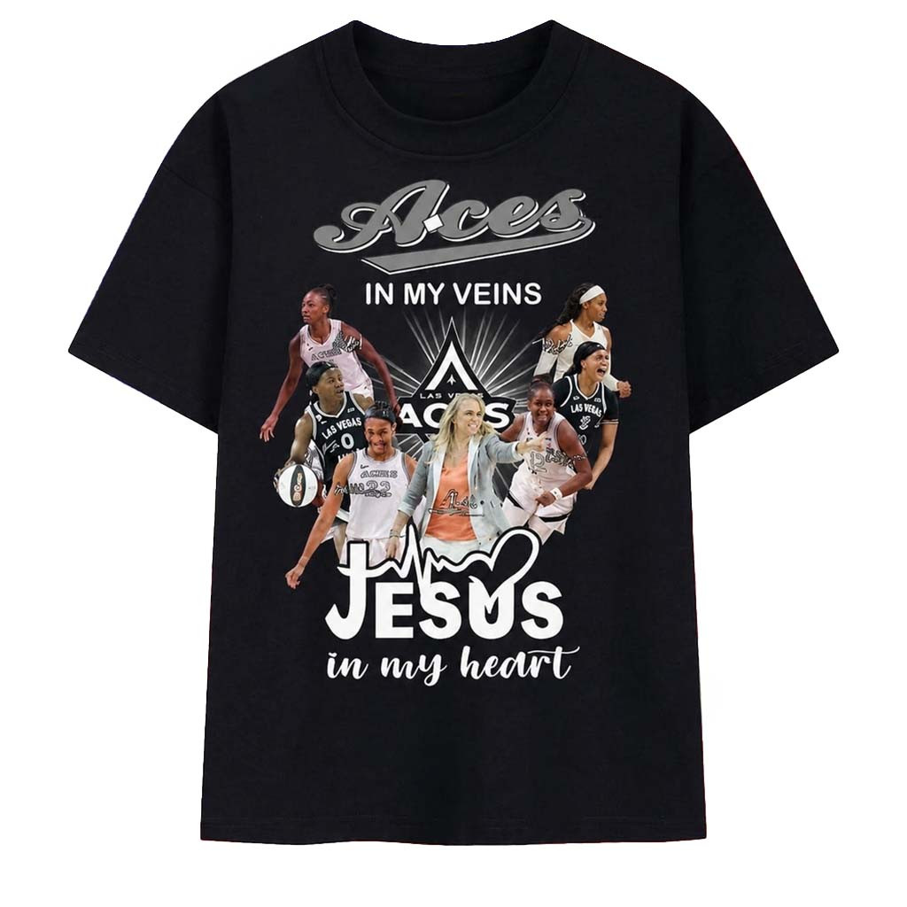 Las Vegas Aces In My Veins Jesus In My Heart Signatures WNBA 2026 T-Shirt LV Aces Merch Las Vegas Aces In My Veins Jesus In My Heart Signatures WNBA 2026 T-Shirt LV Aces Merch