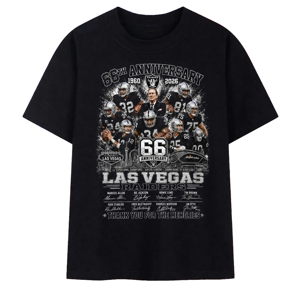 Las Vegas Raiders 66th Anniversary 1960 2026 Legends Signatures T-Shirt LV Raiders Merch - Kdjoy