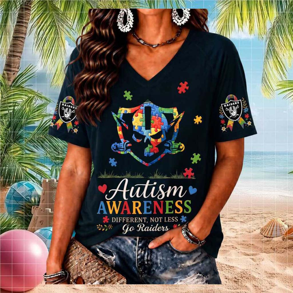 Las Vegas Raiders Autism Awareness Different Not Less V-Neck Shirt LV Raiders Merch Fan Gifts - Kdjoy