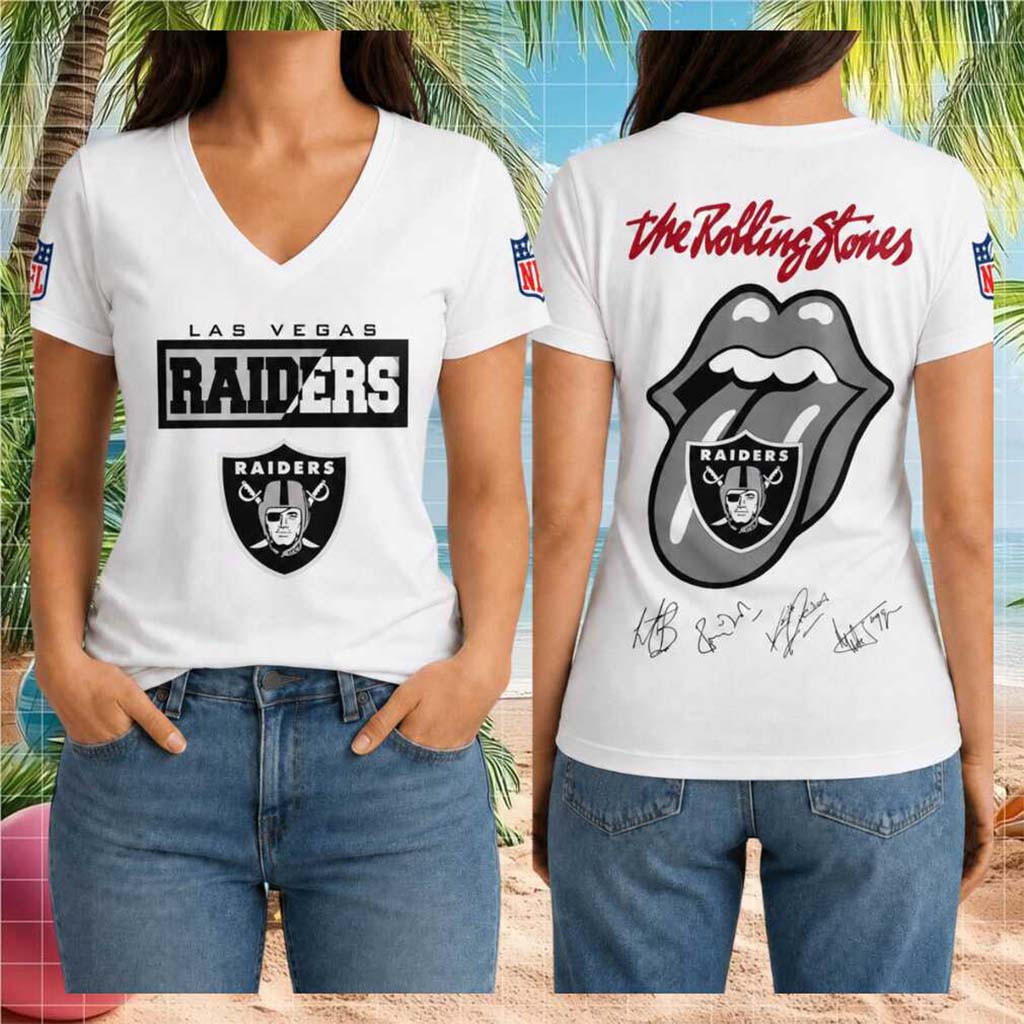 Las Vegas Raiders Rolling Stones Tongue Music Graphic V-Neck Shirt LV Raiders Merch For Fans - Kdjoy