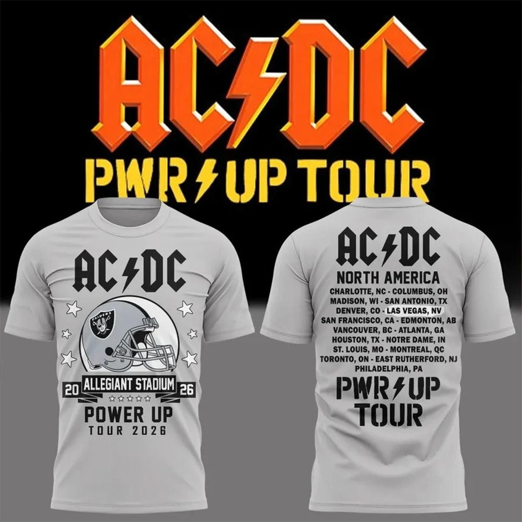Las Vegas Raiders x ACDC Merch ACDC x Las Vegas Allegiant Stadium Power Up Tour 2026 T-Shirt - Kdjoy