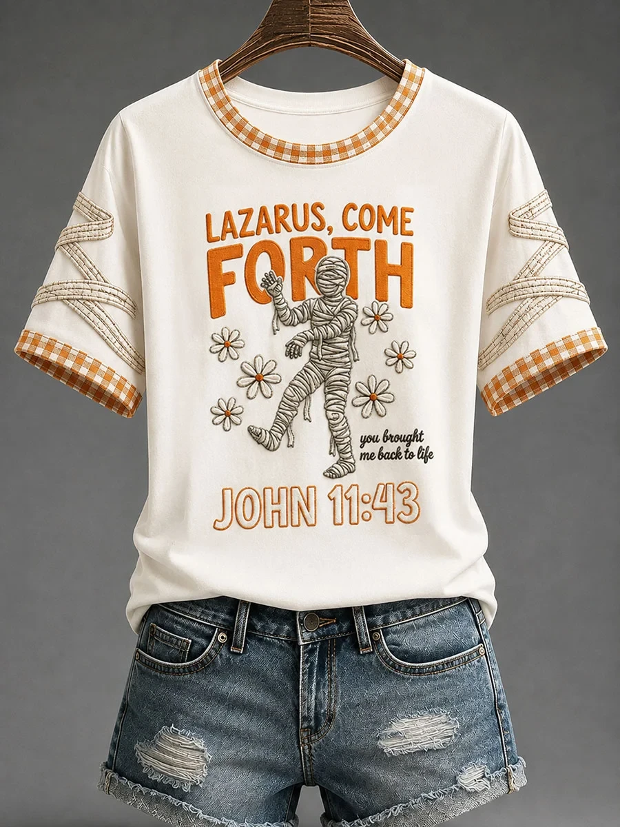 Lazarus Come Forth John 11 43 Faith Halloween Casual T-Shirt Bible Verse Apparel Religious Gift - Kdjoy