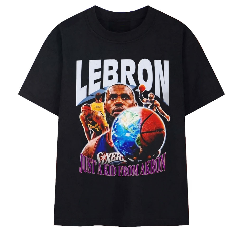 Lebron James Philadelphia 76ers Just A Kid From Akron T-Shirt Lebron James Merch Fan Gifts - Kdjoy Lebron James Philadelphia 76ers Just A Kid From Akron T-Shirt Lebron James Merch Fan Gifts - Kdjoy