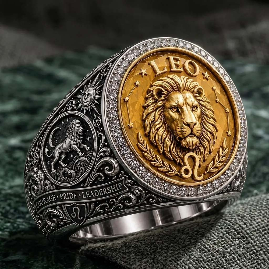 Leo Zodiac Gold And Silver Ring Courage Pride Leadership Ring Birthday Gift For Leo - Kdjoy Leo Zodiac Gold And Silver Ring Courage Pride Leadership Ring Birthday Gift For Leo - Kdjoy