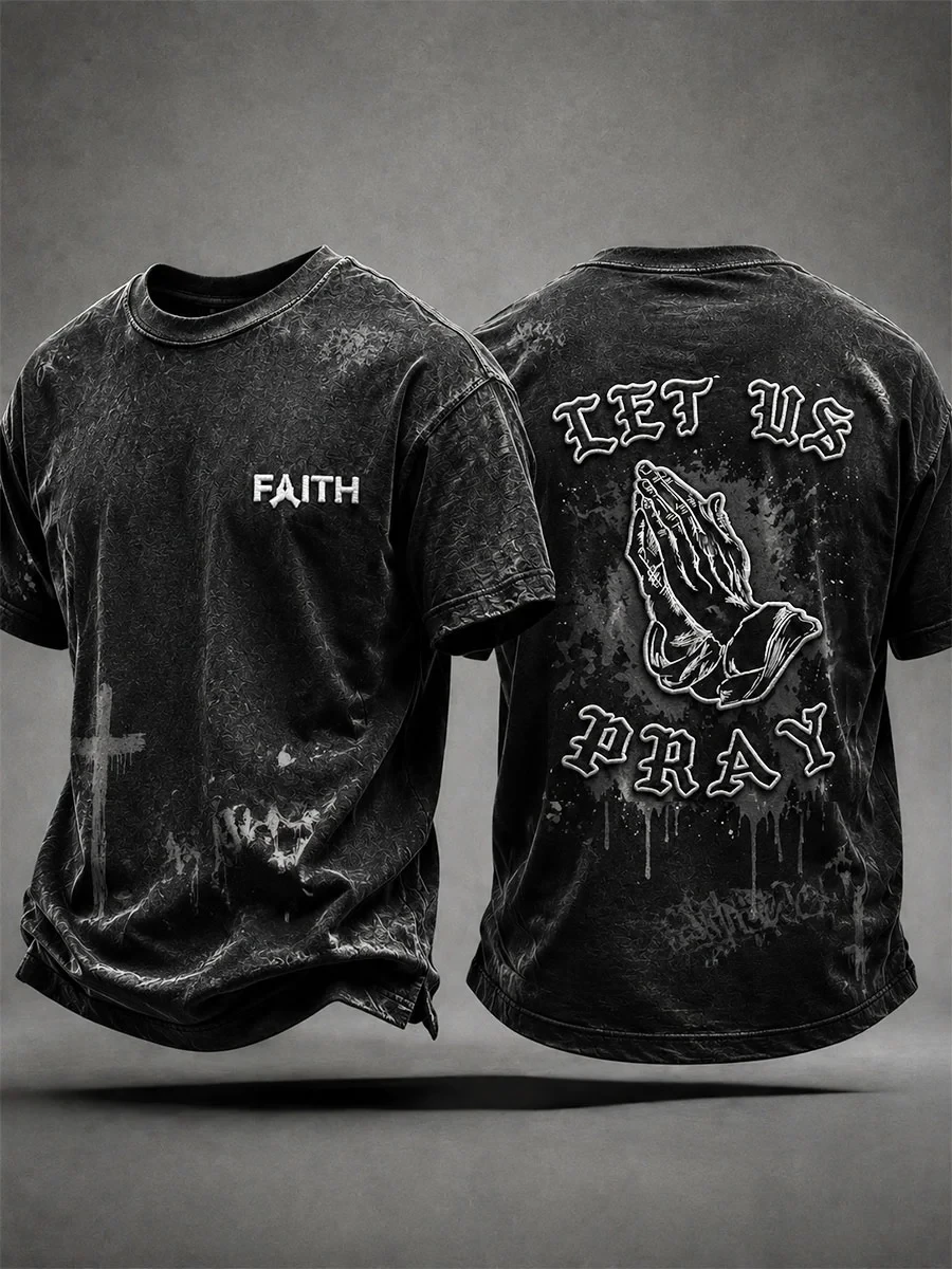 Let Us Pray Faith Casual T-Shirt Elevated Faith Apparel Christian Gifts For Brother - Kdjoy