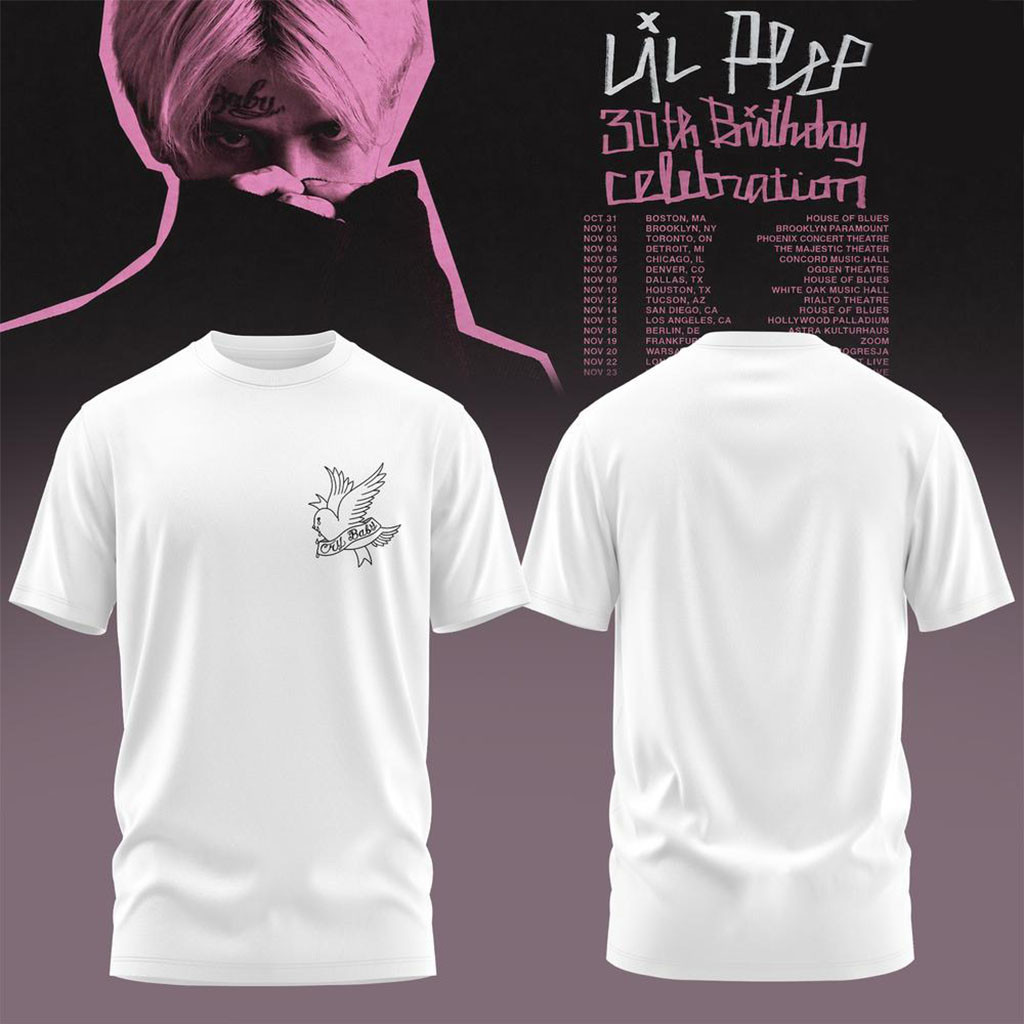 Lil Peep 30th Birthday Celebration 2026 Tour Shirt White Lil Peep Merch Music Lovers Gifts - Kdjoy