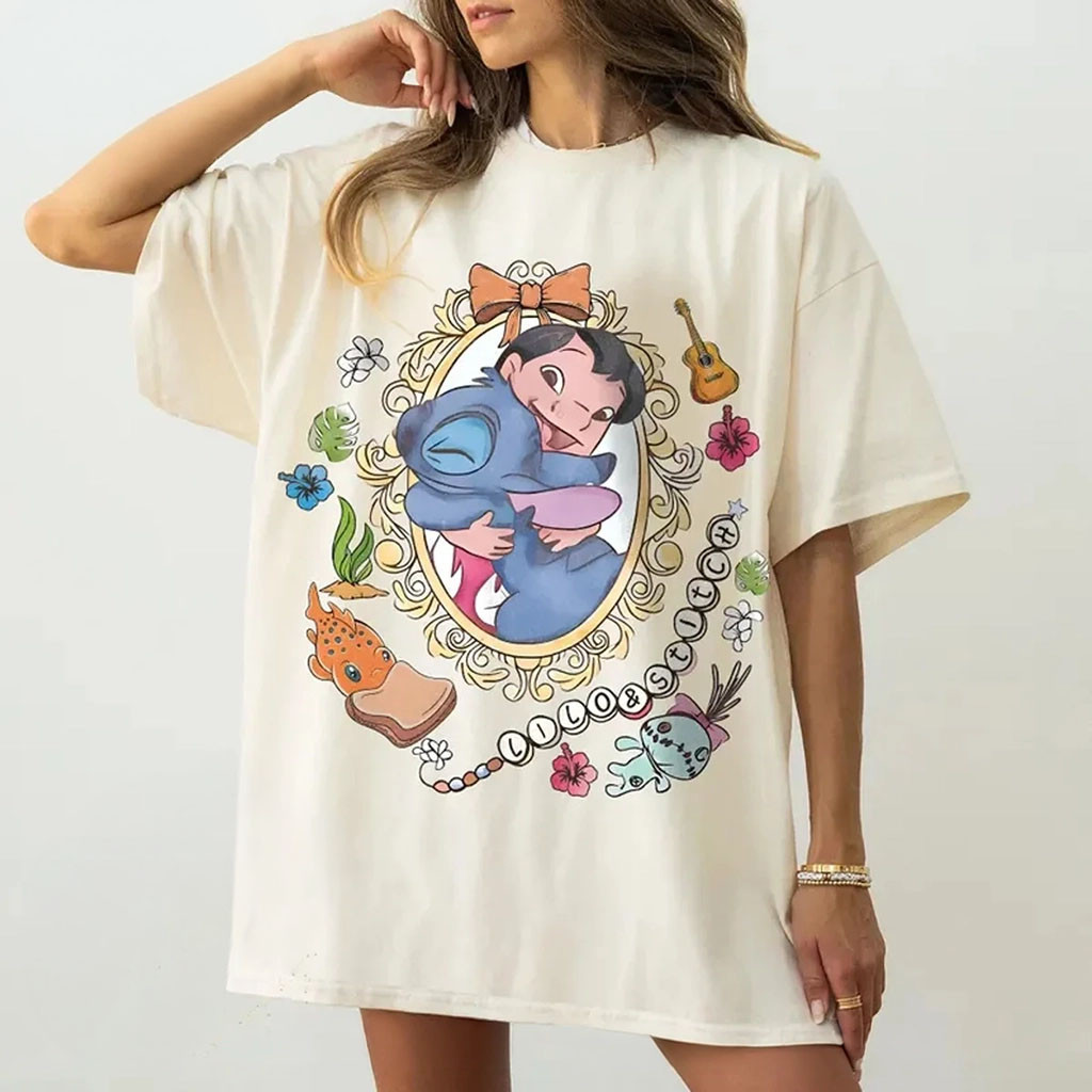 Lilo And Stitch Merch Retro Coquette Watercolor Lilo Stitch Shirt Gifts Ideas For Sisters - Kdjoy