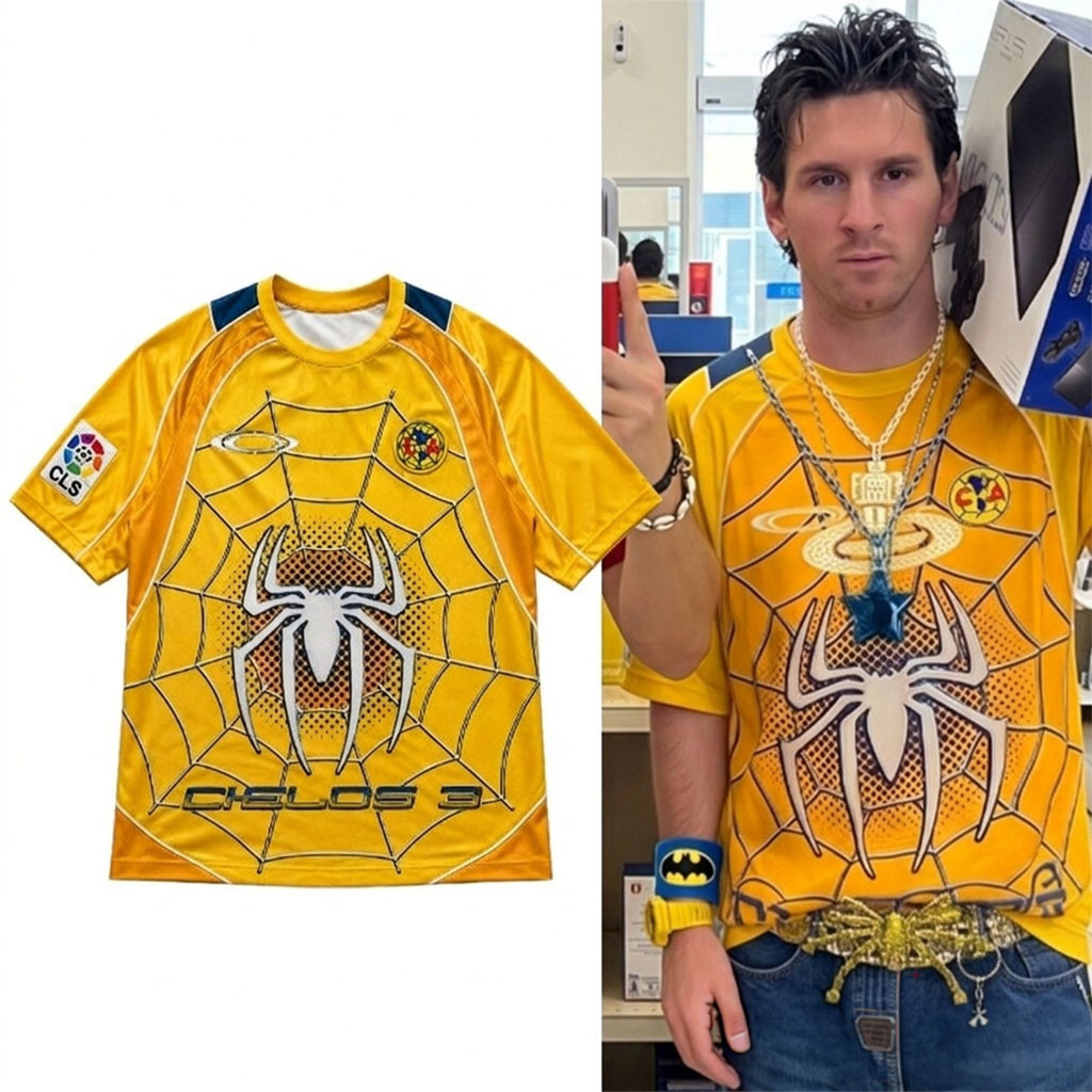 Lionel Messi Club Spider Man Cielos Yellow Jersey Shirt Lionel Messi Merch Gift For Husband - Kdjoy
