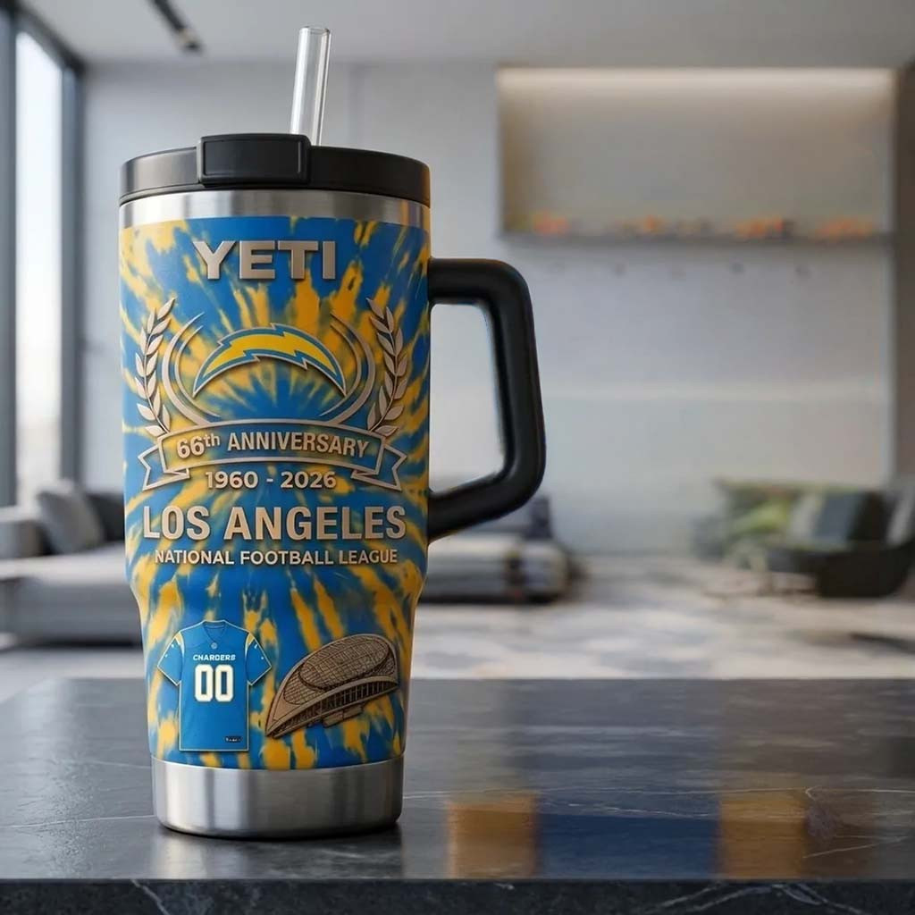 Los Angeles Chargers 66th Anniversary Tie-Dye YETI Tumbler LA Chargers Merch Gift For Fans - Kdjoy