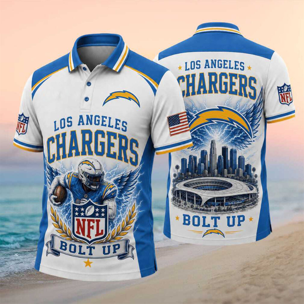 Los Angeles Chargers Bolt Up Stadium Skyline Wings Polo Shirt LA Chargers Merch Fan Present - Kdjoy