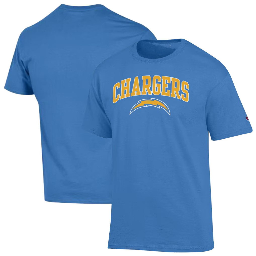 Los Angeles Chargers Merch 2026 LA Chargers Champion Arch Over Logo T-Shirt Football Fan Gear - Kdjoy