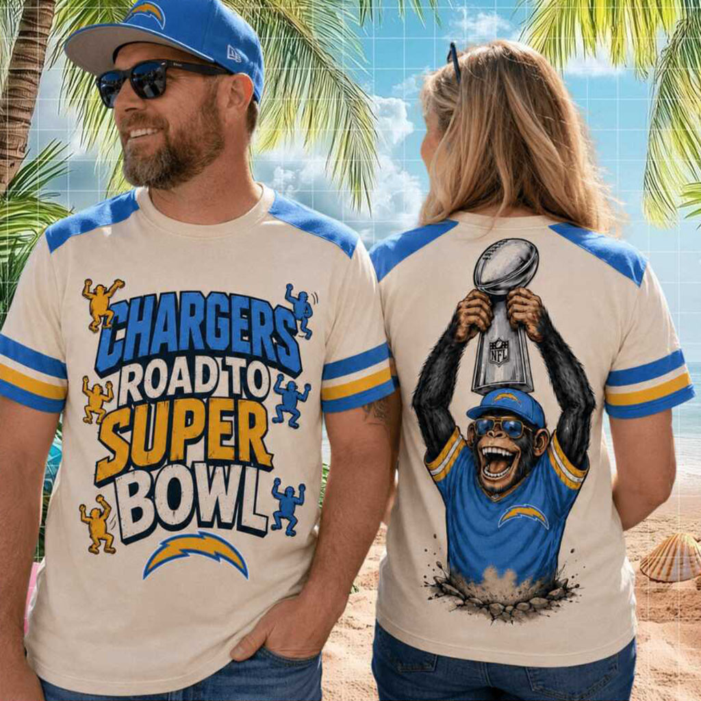 Los Angeles Chargers Road To Super Bowl Football Monkey Shirt LA Chargers Merch Fan Gifts - Kdjoy