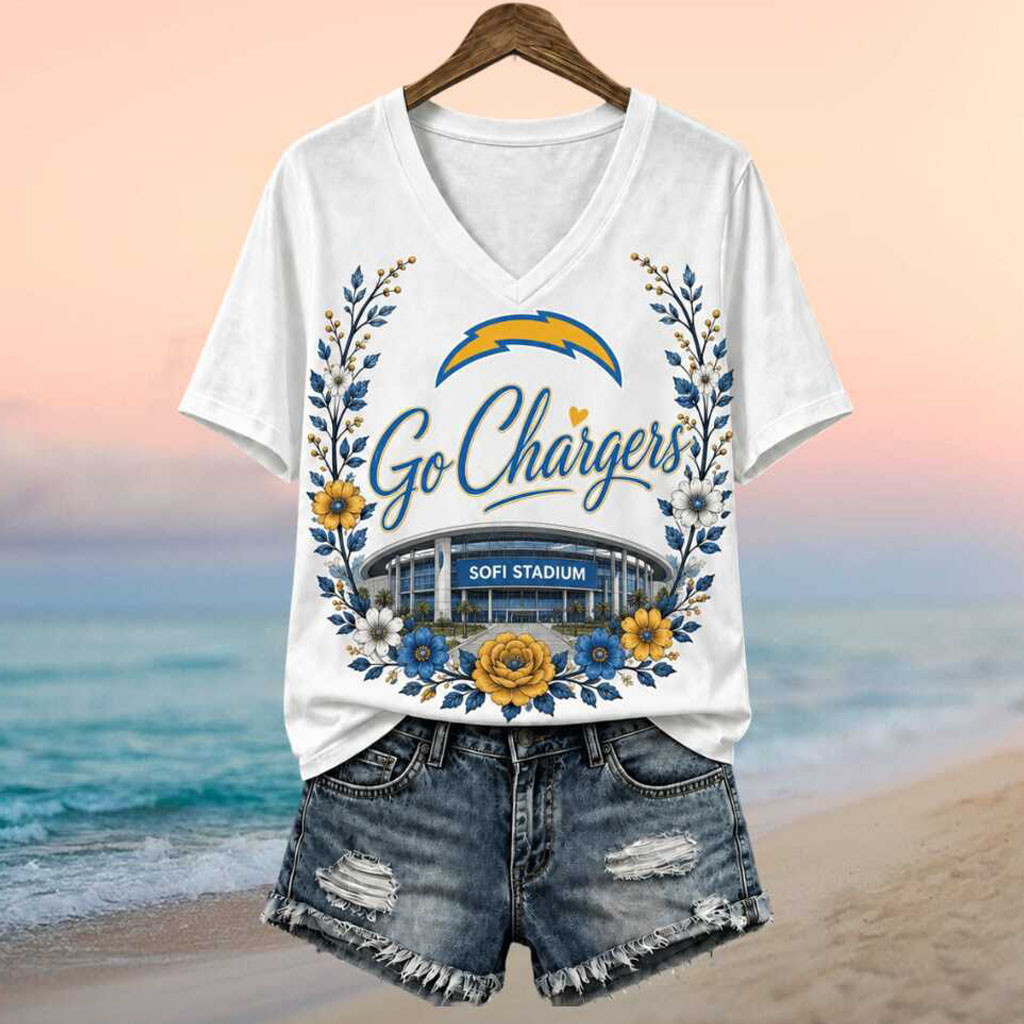 Los Angeles Chargers SoFi Stadium Floral V-Neck Shirt LA Chargers Merch Gift For Football Lover - Kdjoy Los Angeles Chargers SoFi Stadium Floral V-Neck Shirt LA Chargers Merch Gift For Football Lover - Kdjoy