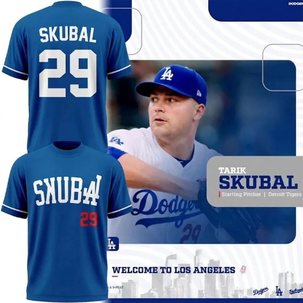 Los Angeles Dodgers #29 Tarik Skubal Logo Special T-Shirt Dodgers Merch Baseball Fan Apparel - Kdjoy Los Angeles Dodgers #29 Tarik Skubal Logo Special T-Shirt Dodgers Merch Baseball Fan Apparel - Kdjoy