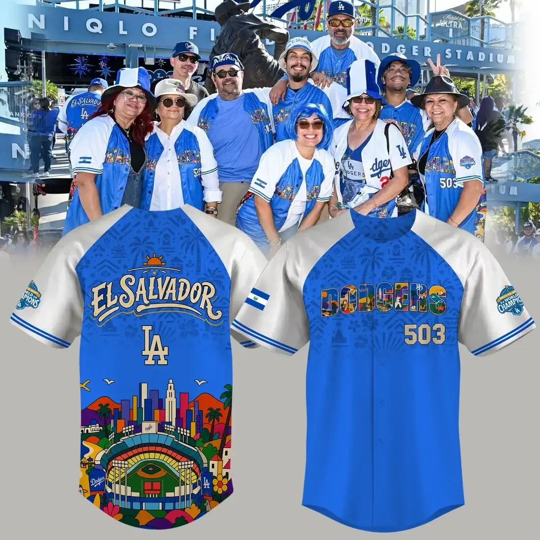 Los Angeles Dodgers Salvadoran Heritage Night Baseball Jersey LA Dodgers Merch Fan Gear - Kdjoy